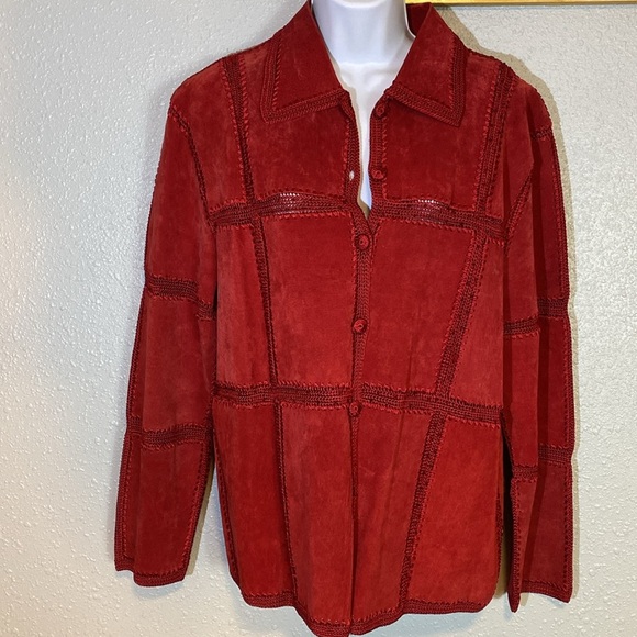 S.M.H Boutique Red Leather Blazer Patchwork Blazer/Jacket - Picture 2 of 10